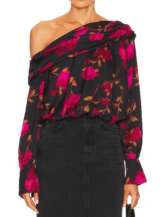 Free People Tops - Free People Black & Red Combo Potter Print One-Shoulder Off Shoulder Size Small